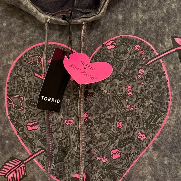 Betsy Johnson Torrid Gray Wash Arrow Heart Hoodie Dress Size 3X - Picture 2 of 11